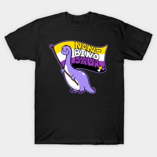 Non-Bino Saur Cute Dinosaur with Nonbinary Pride Flag T-Shirt